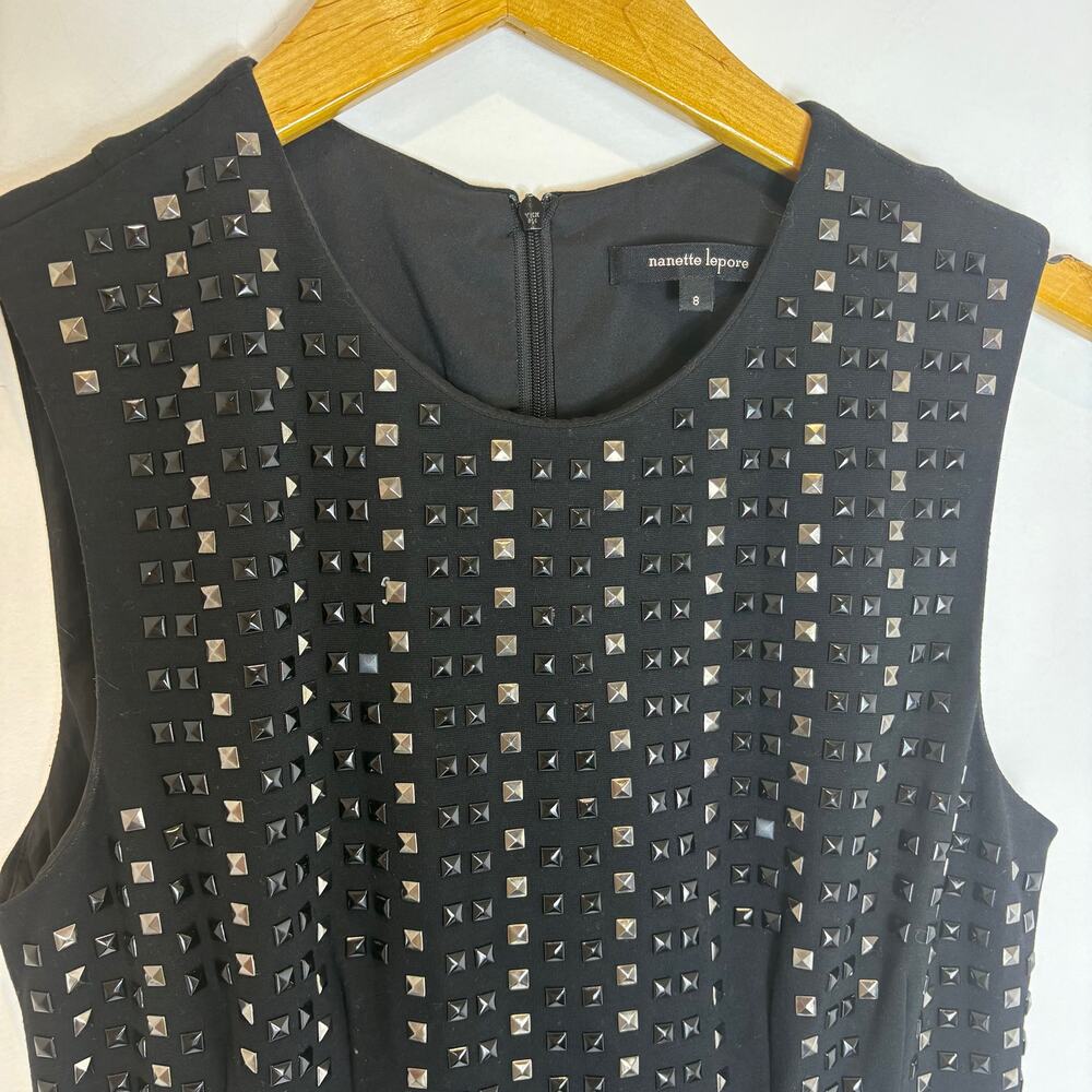 Nanette Lepore - Black Sleeveless Studded Mini Shift Dress - Women's Size 8 - Picture 3 of 10